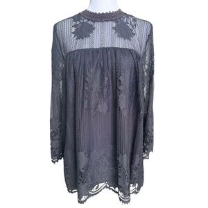 Chance or Fate Charcoal/Black/purple/blue Lace Blouse Large L 3/4 Sleeve Top